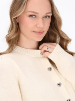 MyMo Damen Strickjacke in weiß - Ausschnitt: Rundhals