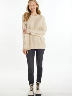 MyMo Damen Strickpullover in ecru - Ausschnitt: Rundhals