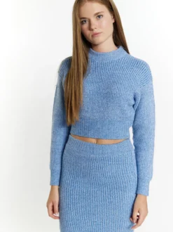 MyMo Damen Strickpullover in hellblau