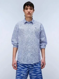 Napapijri Herren Langarmhemd - G-ELIOR LS in blau weiß