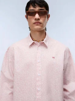 Napapijri Herren Langarmhemd - G-ELIOR LS in rosa weiß