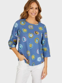 Navigazione Damen Leinentunika in blau - Ärmel: 3/4 Arm