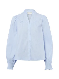 Neo Noir Damen Bluse - Astrida Stripe Stone in hellblau weiß