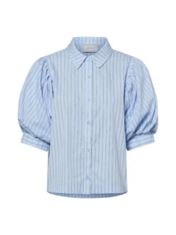 Neo Noir Damen Kurzarmbluse - Etta Stripe Stone in hellblau braun