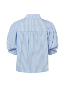 Neo Noir Damen Kurzarmbluse - Etta Stripe Stone in hellblau braun