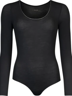 nurdie Damen Body mit Glitzer-Abschluss - NUR DIE x KILIAN KERNER in schwarz
