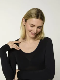 nurdie Damen Body mit Glitzer-Abschluss - NUR DIE x KILIAN KERNER in schwarz