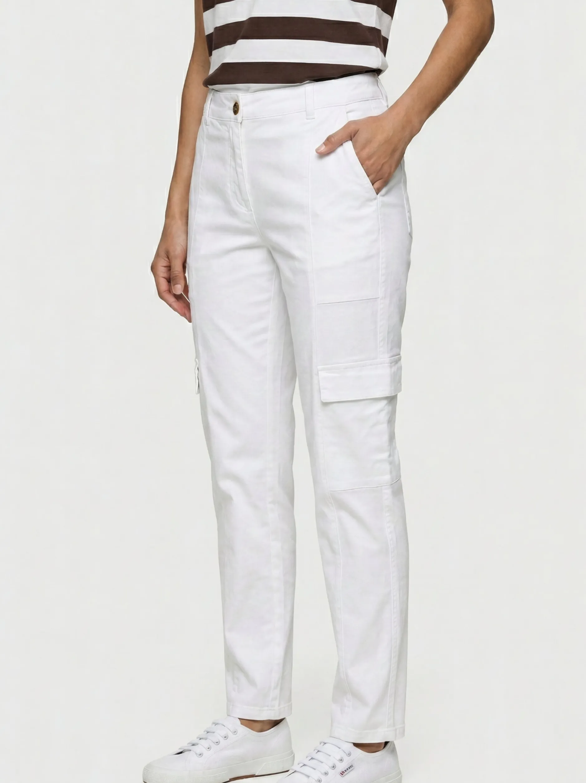 Olsen Damen Cargohose - Lisa Straight in weiß