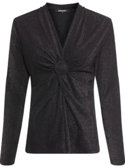 Olsen Damen Langarmshirt in schwarz - Ärmel: kurzarm