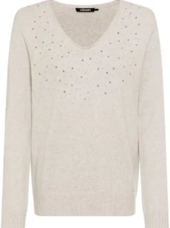 Olsen Damen Pullover in beige - Ausschnitt: V-Ausschnitt