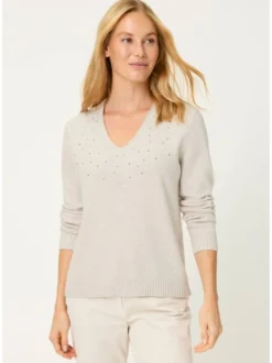 Olsen Damen Pullover in beige - Ausschnitt: V-Ausschnitt