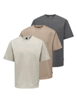 Only&Sons Herren T-Shirt - 3er Pack Onsfred in braun