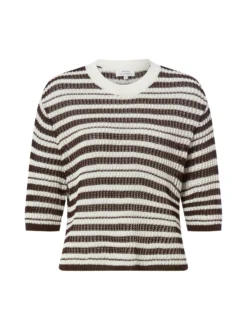Opus Damen Kurzarm-Strickpullover - Punny in mocca weiß
