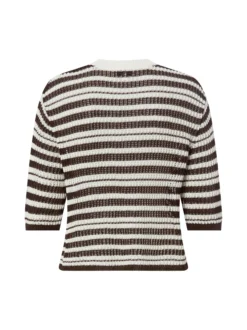 Opus Damen Kurzarm-Strickpullover - Punny in mocca weiß