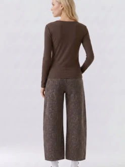Oui Damen Langarmshirt in braun - Ausschnitt: Rundhals