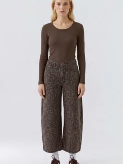 Oui Damen Langarmshirt in braun - Ausschnitt: Rundhals