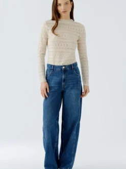 Oui Damen Langarmshirt in weiß - Ausschnitt: Rollkragen