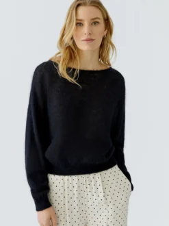 Oui Damen Pullover in schwarz - Ausschnitt: U-Boot