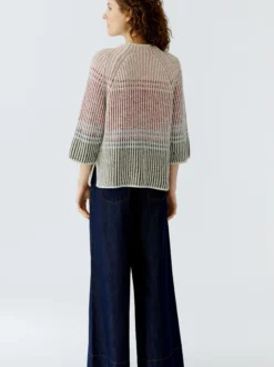 Oui Damen Pullover in weiß rot - Ärmel: 3/4 Arm
