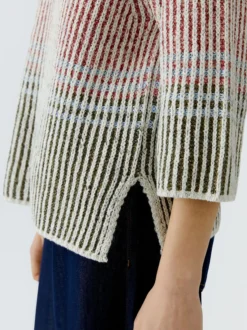 Oui Damen Pullover in weiß rot - Ärmel: 3/4 Arm