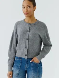Oui Damen Strickjacke in grau - Ausschnitt: Rundhals