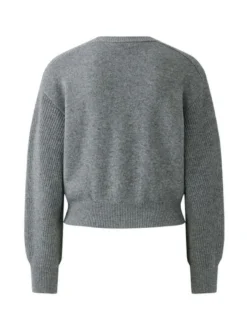 Oui Damen Strickjacke in grau - Ausschnitt: Rundhals