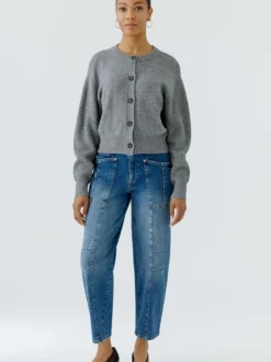Oui Damen Strickjacke in grau - Ausschnitt: Rundhals