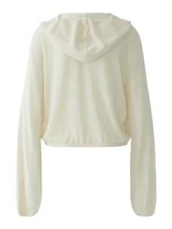 Oui Damen Strickjacke in weiß - Ausschnitt: Kapuze