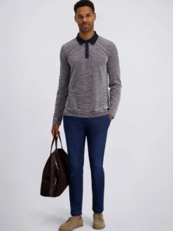 Pierre Cardin Herren Langarm-Poloshirt in blau