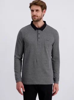 Pierre Cardin Herren Polo in schwarz - Ärmel: langarm