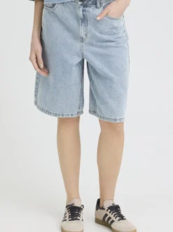 PULZ Jeans Damen Jeansshorts PZBRIDGET Hohe Taille in light stone denim