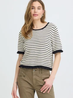 PULZ Jeans Damen Kurzarm-Bluse PZCENTA in weiß