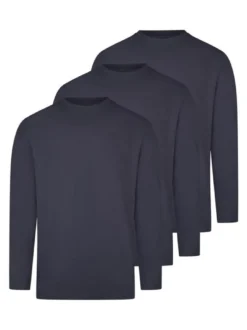 Ragman Herren Langarmshirt im 3er-Pack in blau