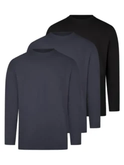 Ragman Herren Langarmshirt im 3er-Pack in blau
