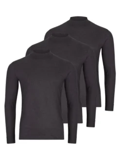 Ragman Herren Langarmshirt im 3er-Pack in grau