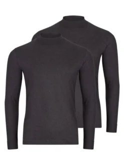 Ragman Herren Langarmshirts im 2er-Pack in grau