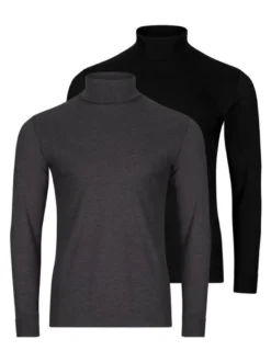 Ragman Herren Rollkragenshirts im 2er-Pack in grau