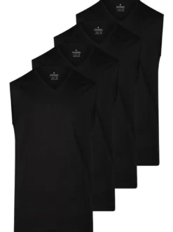 Ragman Herren Unterhemden im 4er-Pack in schwarz