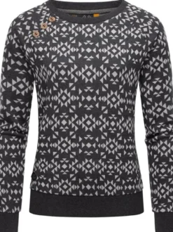 Ragwear Damen Rundhalspullover - Darria Aztec in grau