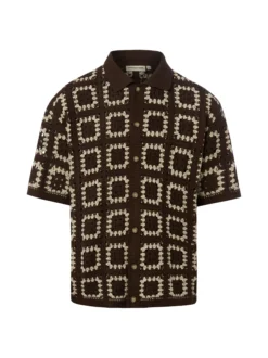Redefined Rebel Herren Häkelhemd - RRFabian in schoko beige