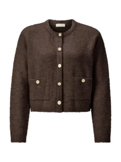 Rich & Royal Damen Bouclé-Strickjacke mit Woll-Anteil in schoko