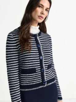Rich & Royal Damen Strickjacke mit Woll- und Alpaka-Anteil in marine weiß