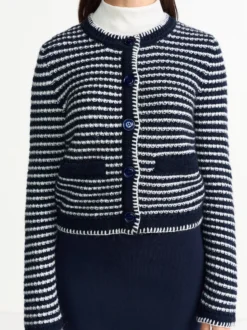 Rich & Royal Damen Strickjacke mit Woll- und Alpaka-Anteil in marine weiß