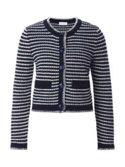 Rich & Royal Damen Strickjacke mit Woll- und Alpaka-Anteil in marine weiß