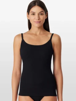 Schiesser Damen Spaghettitop - Pure Rib in schwarz