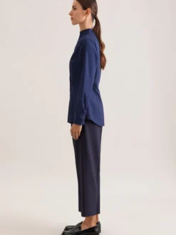 Seidensticker Damen Kelchkragenbluse - Slim Fit in marine