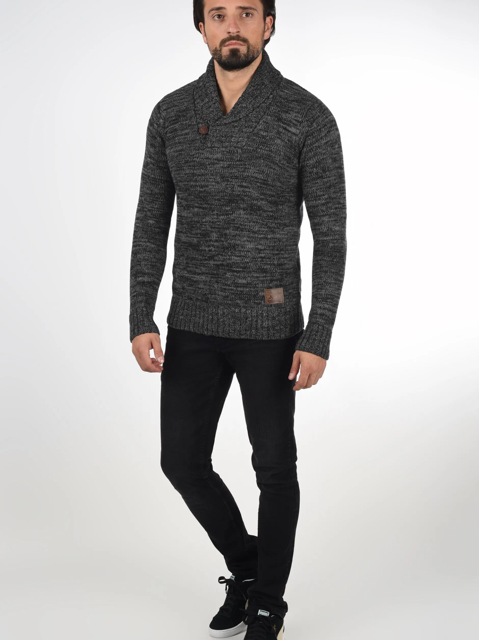 Solid Herren Schalkragenpullover - SDPhil in schwarz
