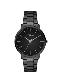 s.Oliver Damen Armbanduhr - Modern Basics in schwarz