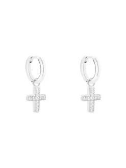 s.Oliver Damen Creolen - Sparkle Cross in silber