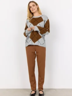 soyaconcept® Damen Strickpullover mit Wollanteil - SC-Acacie 1 in hellgrau cognac